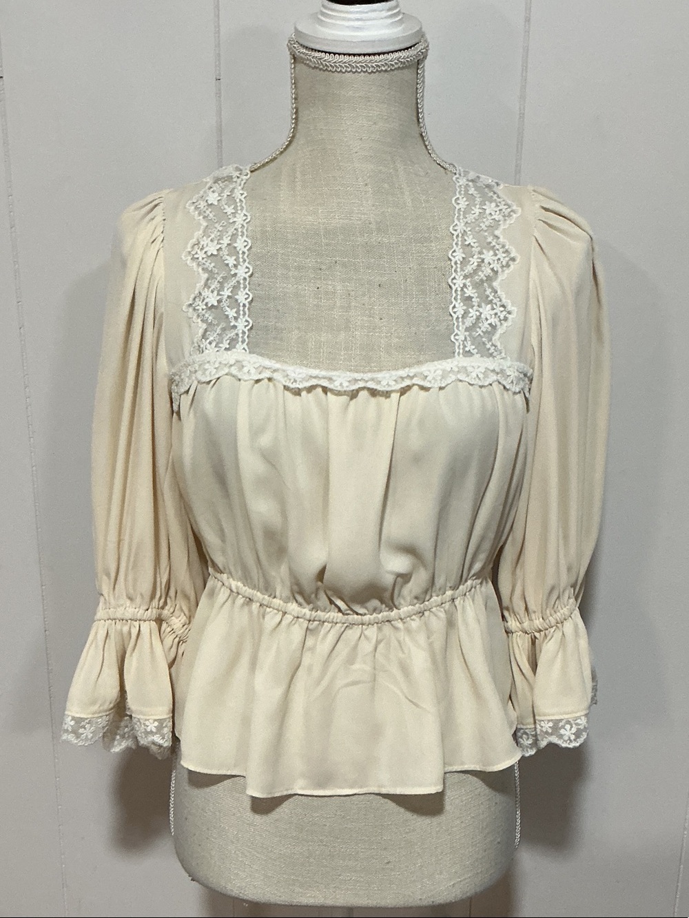 LOFT Cream Lace-Trim Peplum Top